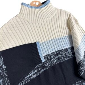 Southpole Vintage Y2K Striped Mock Neck Sweater Mens XL Black Blue Cream Baggy